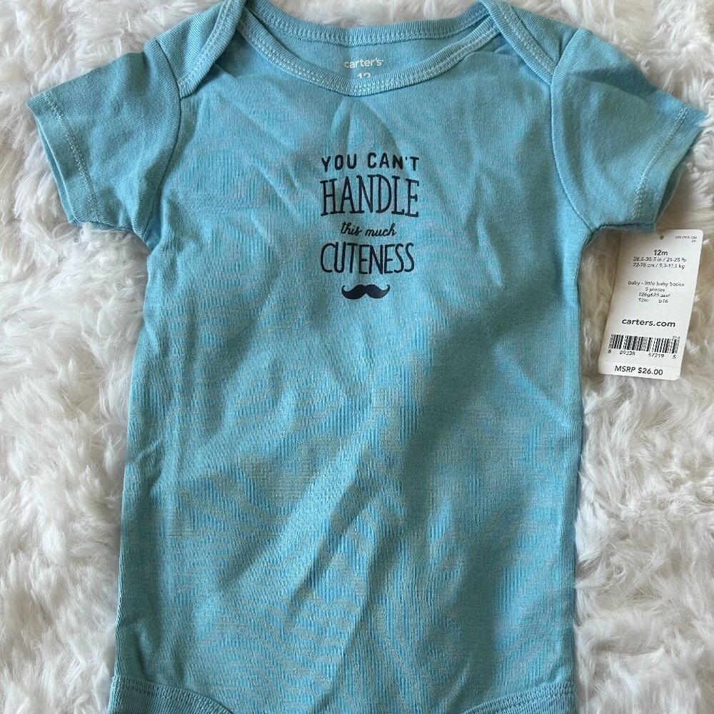NEW CARTERS BABY YOU CAN'T HANDLE THIS MUCH CUTE BLUE BODYSUIT SZ 12 M